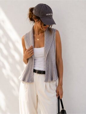 Peter Nygard Purple Silver Metallic Shimmer Knit Cardigan Vest Size Medium